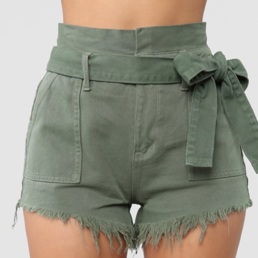 Paperbag Waist Shorts - Olive